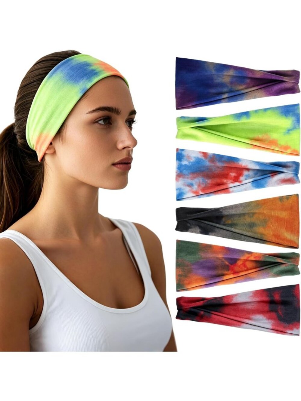 Women X-Colorful-1-9 Stretchy 6 Pack Headbands Yoga Sweatband Hair Accessories